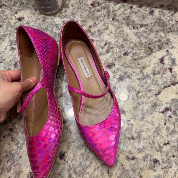 Tabitha Simmons Fuscia Pink Holographic Mary Jane Flats Sandals made in Italy - Picture 4 of 14